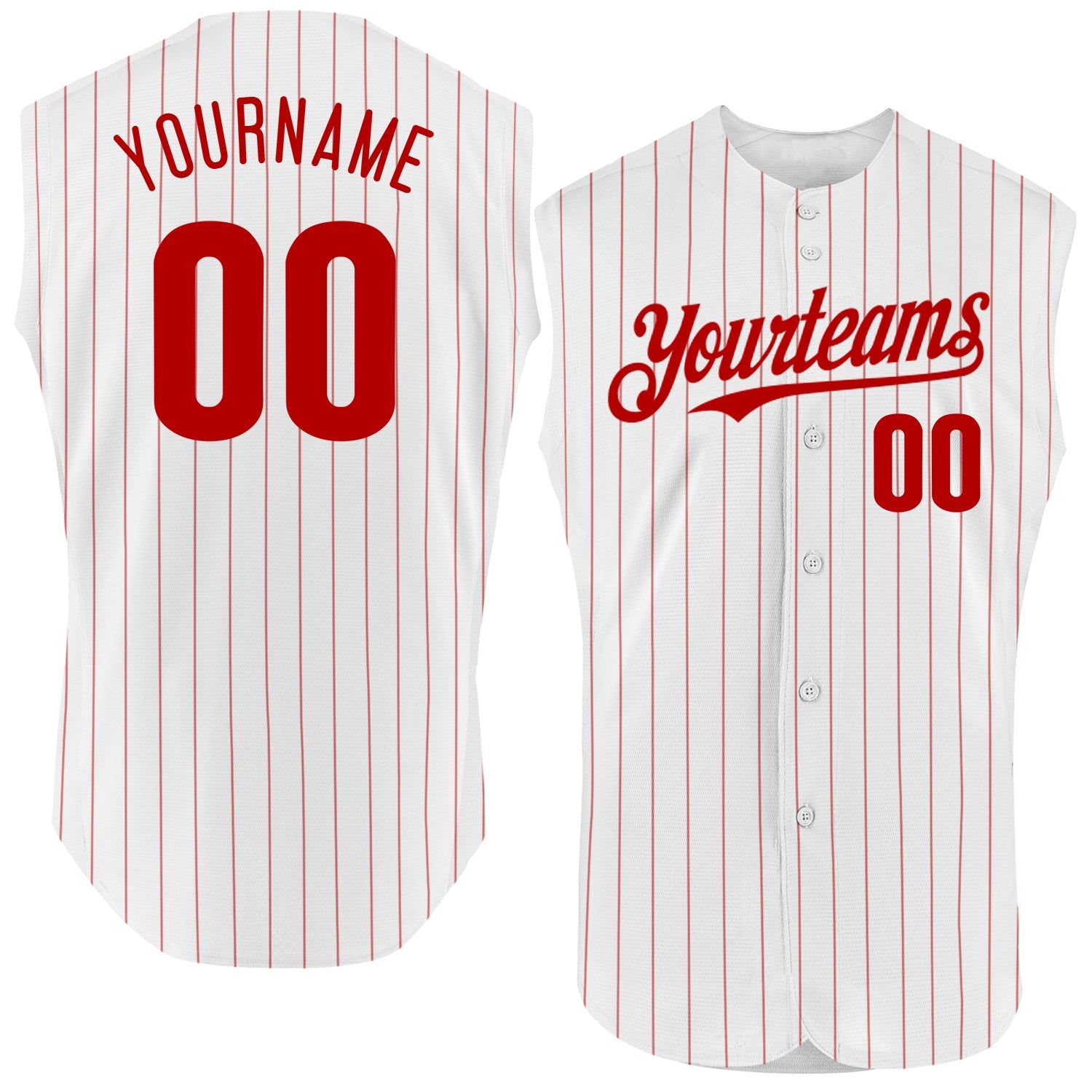 Custom White Red Pinstripe Red Authentic Sleeveless Baseball Jersey - Sky-Custom