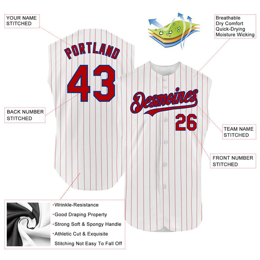 Custom White Red Pinstripe Royal Authentic Sleeveless Baseball Jersey - Sky-Custom