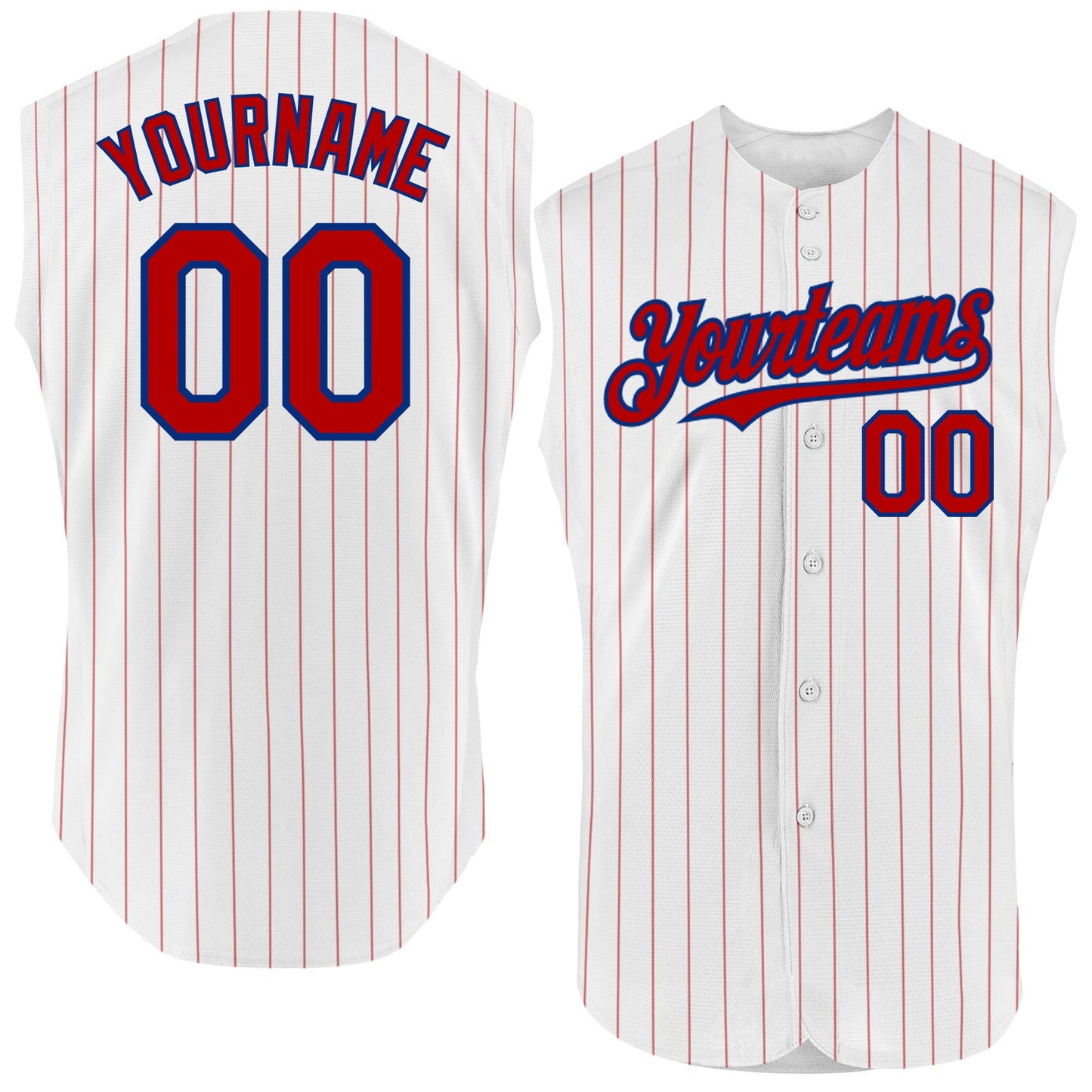 Custom White Red Pinstripe Royal Authentic Sleeveless Baseball Jersey - Sky-Custom