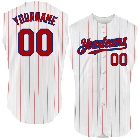 Custom White Red Pinstripe Royal Authentic Sleeveless Baseball Jersey - Sky-Custom