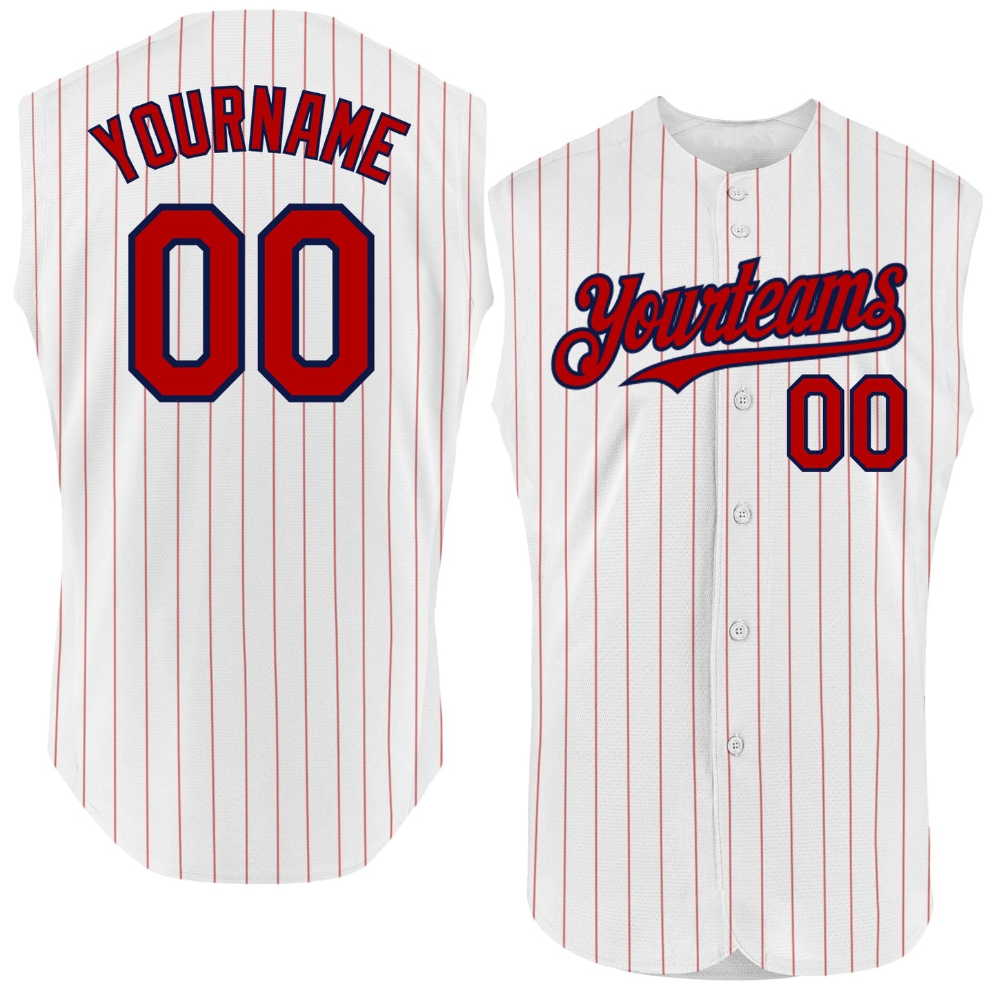 Custom White Red Pinstripe Navy Authentic Sleeveless Baseball Jersey - Sky-Custom