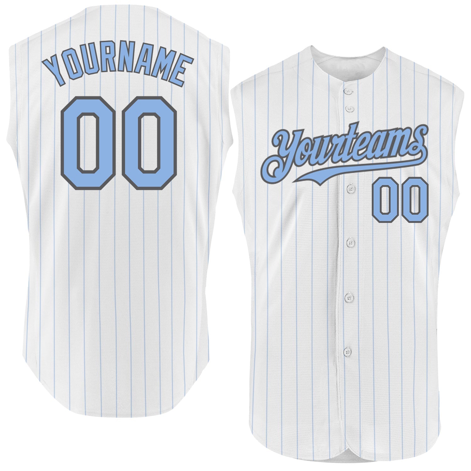 Custom White Light Blue Pinstripe Steel Gray Authentic Sleeveless Baseball Jersey - Sky-Custom