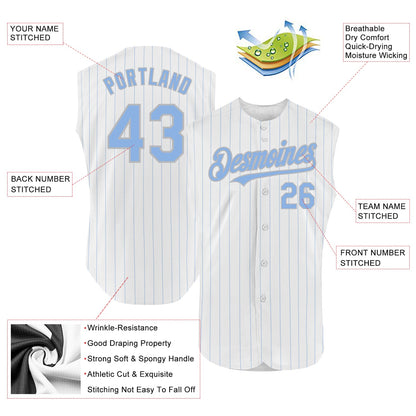 Custom White Light Blue Pinstripe Gray Authentic Sleeveless Baseball Jersey - Sky-Custom