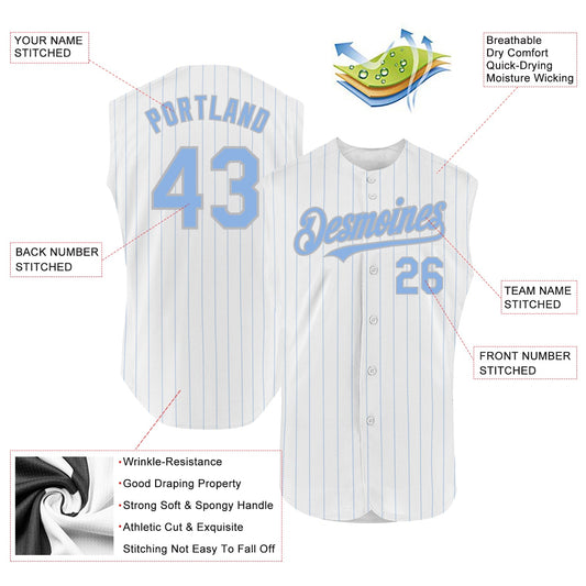 Custom White Light Blue Pinstripe Gray Authentic Sleeveless Baseball Jersey - Sky-Custom
