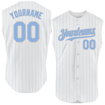 Custom White Light Blue Pinstripe Gray Authentic Sleeveless Baseball Jersey - Sky-Custom