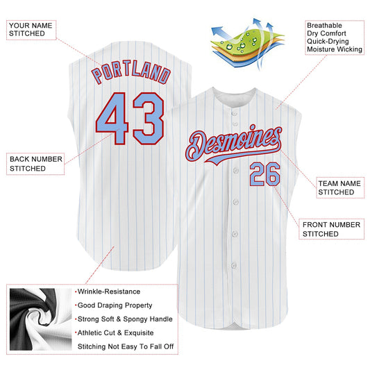 Custom White Light Blue Pinstripe Red Authentic Sleeveless Baseball Jersey - Sky-Custom
