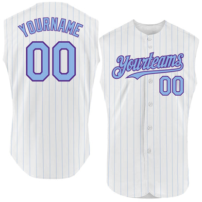 Custom White Light Blue Pinstripe Purple Authentic Sleeveless Baseball Jersey - Sky-Custom