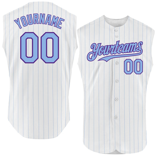 Custom White Light Blue Pinstripe Purple Authentic Sleeveless Baseball Jersey - Sky-Custom