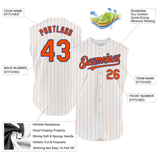 Custom White Orange Pinstripe Royal Authentic Sleeveless Baseball Jersey - Sky-Custom
