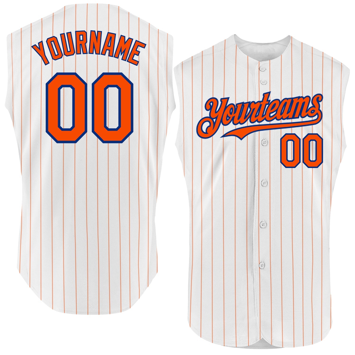 Custom White Orange Pinstripe Royal Authentic Sleeveless Baseball Jersey - Sky-Custom