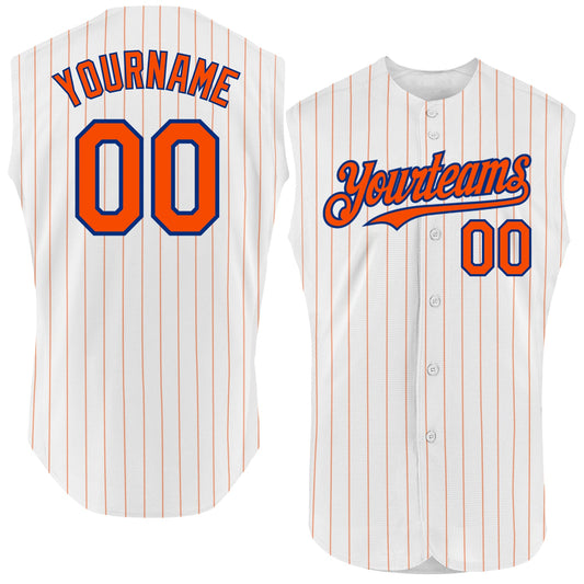 Custom White Orange Pinstripe Royal Authentic Sleeveless Baseball Jersey - Sky-Custom
