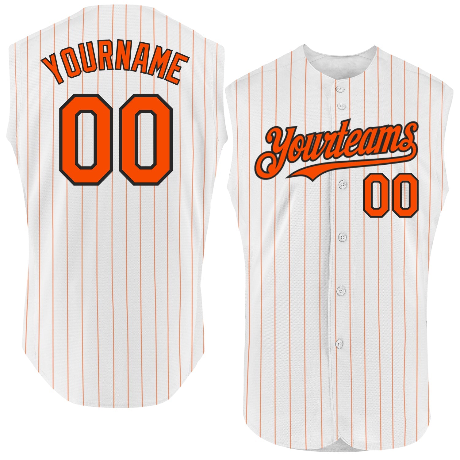 Custom White Orange Pinstripe Black Authentic Sleeveless Baseball Jersey - Sky-Custom