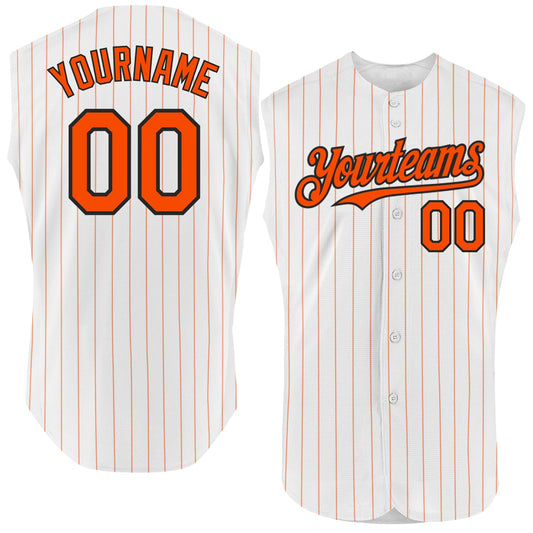 Custom White Orange Pinstripe Black Authentic Sleeveless Baseball Jersey - Sky-Custom