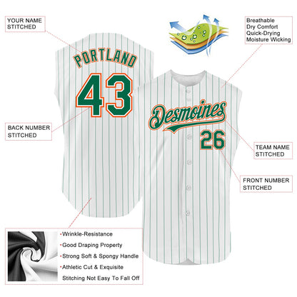 Custom White Kelly Green Pinstripe Orange Authentic Sleeveless Baseball Jersey - Sky-Custom