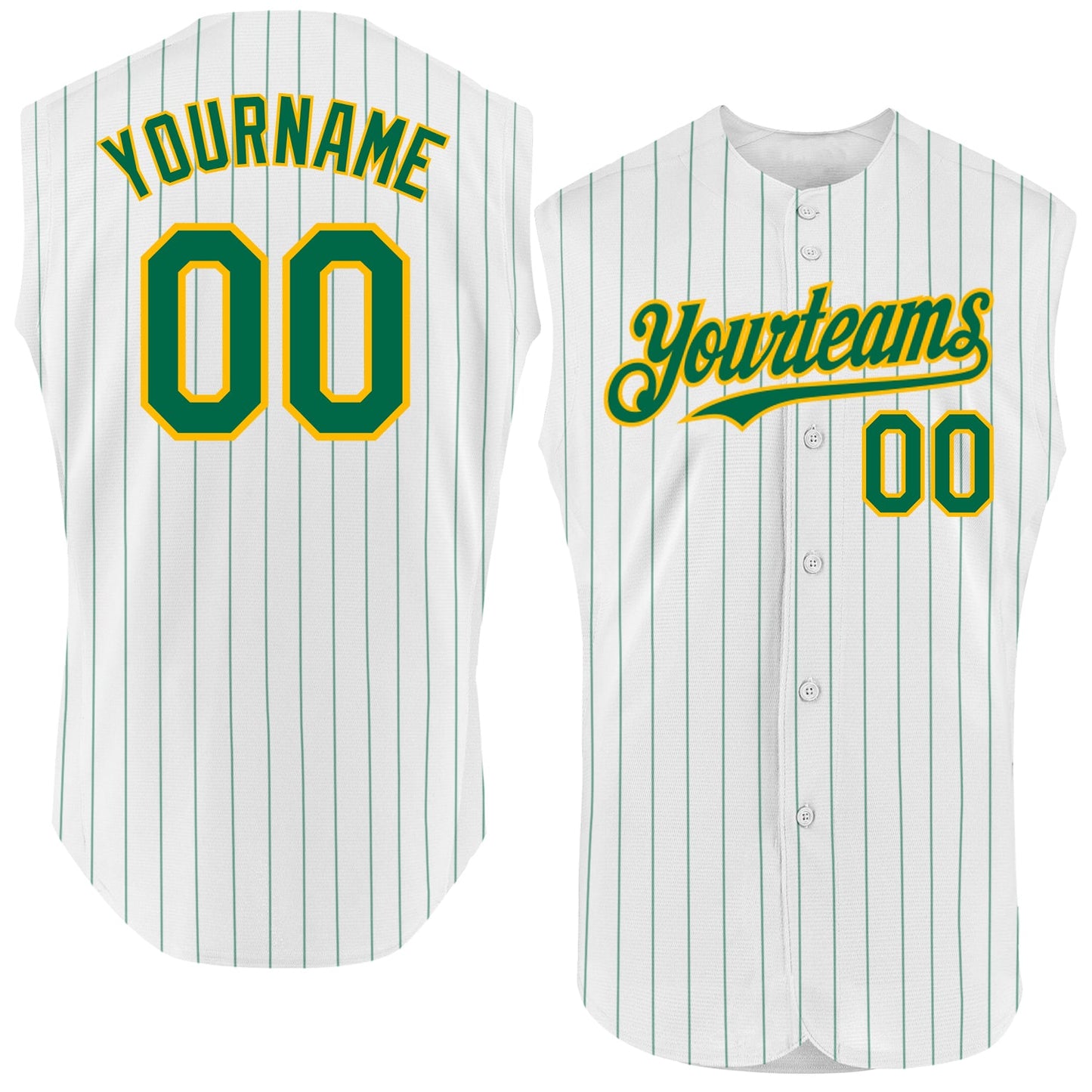 Custom White Kelly Green Pinstripe Gold Authentic Sleeveless Baseball Jersey - Sky-Custom