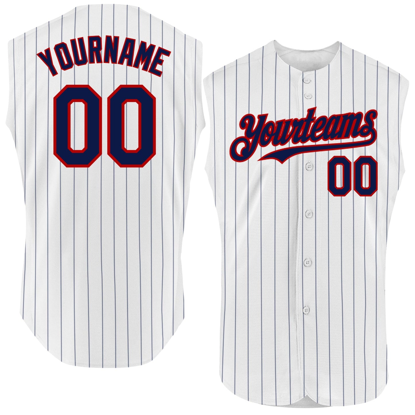 Custom White Navy Pinstripe Red Authentic Sleeveless Baseball Jersey - Sky-Custom