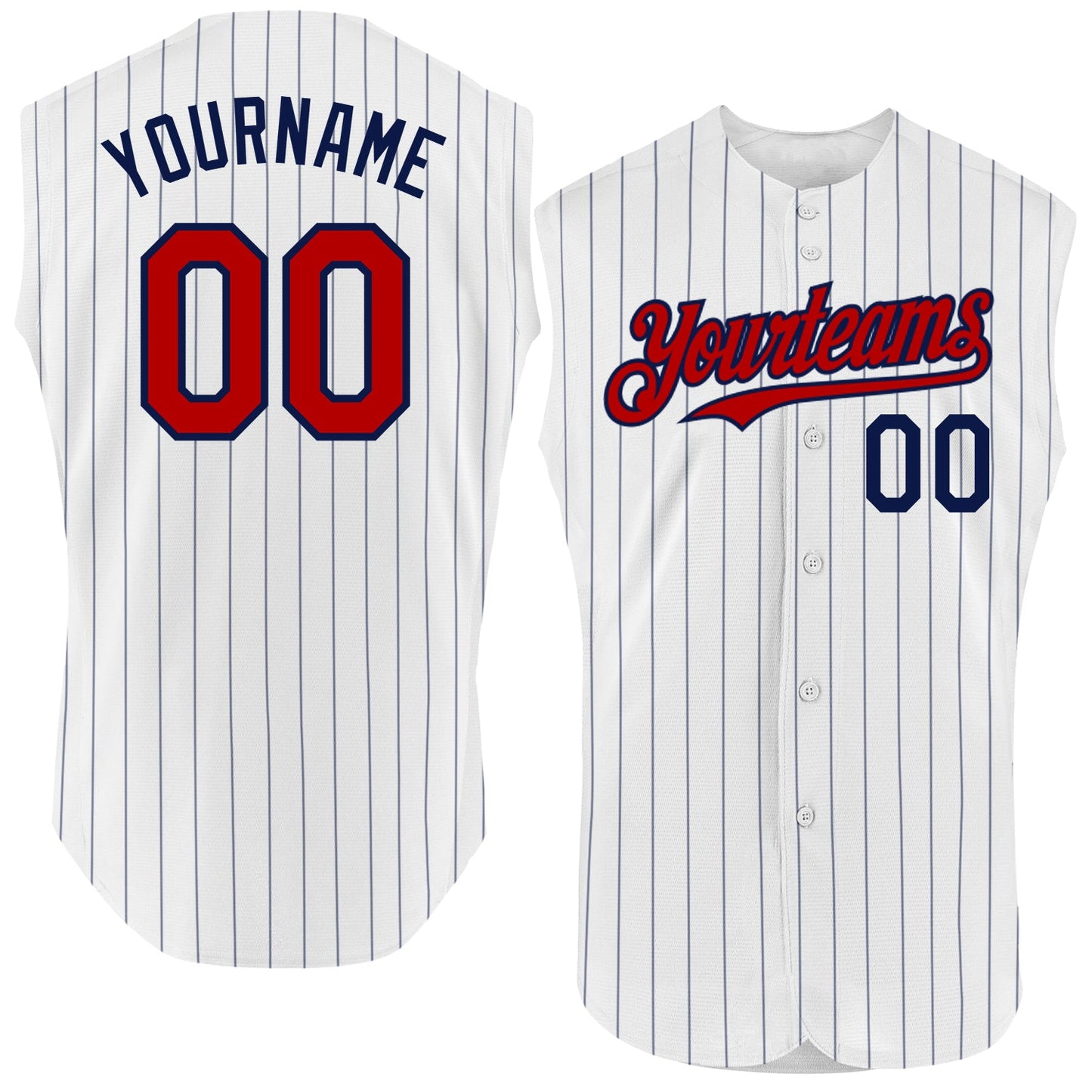Custom White Navy Pinstripe Red Authentic Sleeveless Baseball Jersey - Sky-Custom