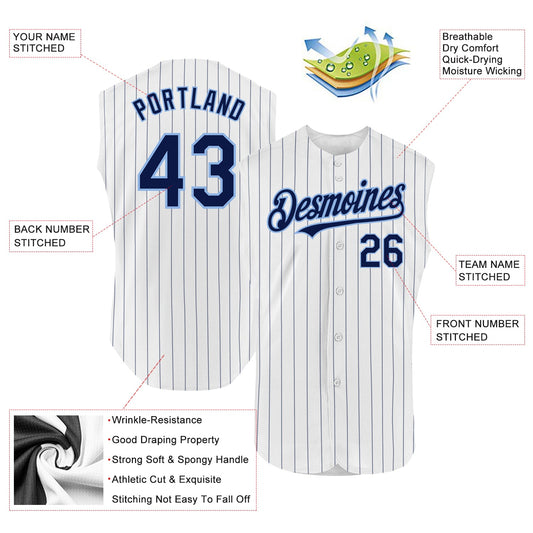 Custom White Navy Pinstripe Light Blue Authentic Sleeveless Baseball Jersey - Sky-Custom