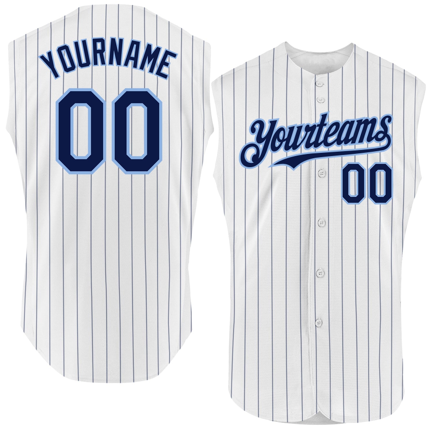 Custom White Navy Pinstripe Light Blue Authentic Sleeveless Baseball Jersey - Sky-Custom