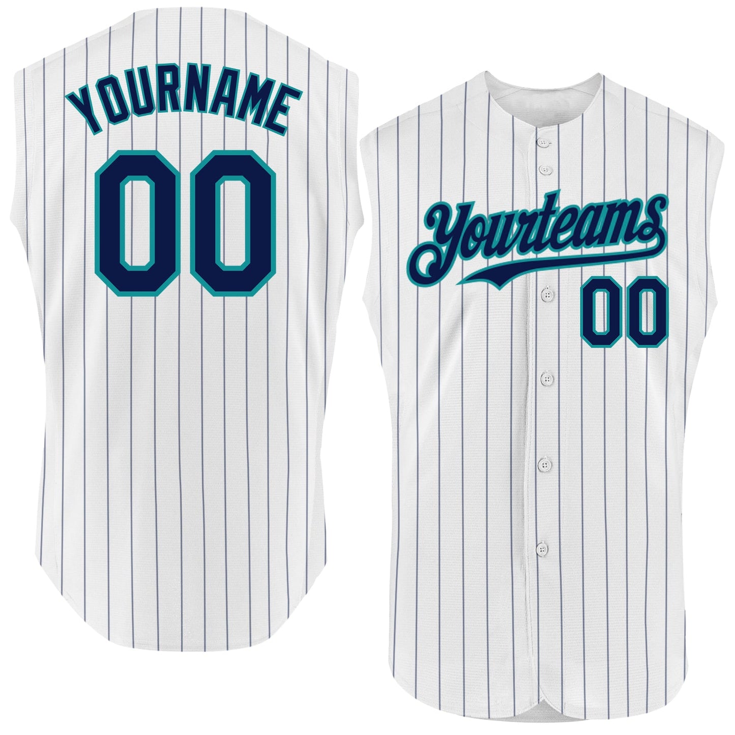 Custom White Navy Pinstripe Teal Authentic Sleeveless Baseball Jersey - Sky-Custom