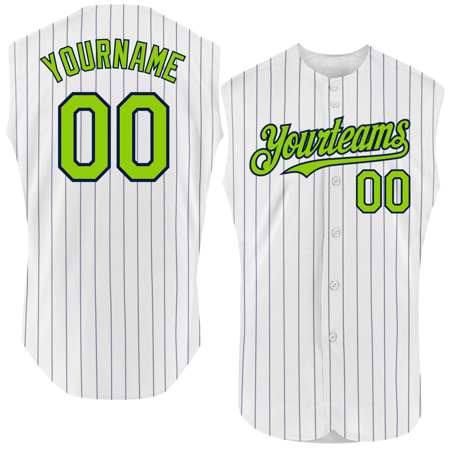 Custom White Navy Pinstripe Neon Green Authentic Sleeveless Baseball Jersey - Sky-Custom
