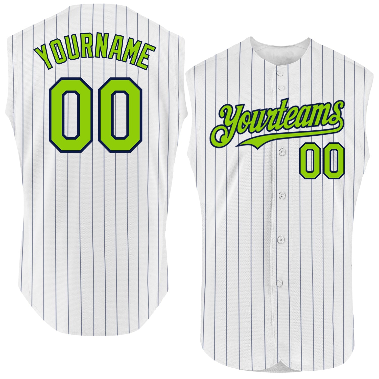 Custom White Navy Pinstripe Neon Green Authentic Sleeveless Baseball Jersey - Sky-Custom