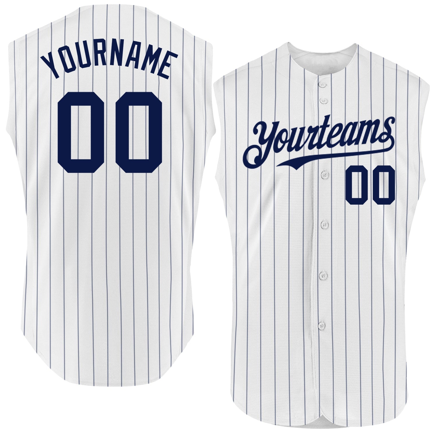 Custom White Navy Pinstripe Navy Authentic Sleeveless Baseball Jersey - Sky-Custom