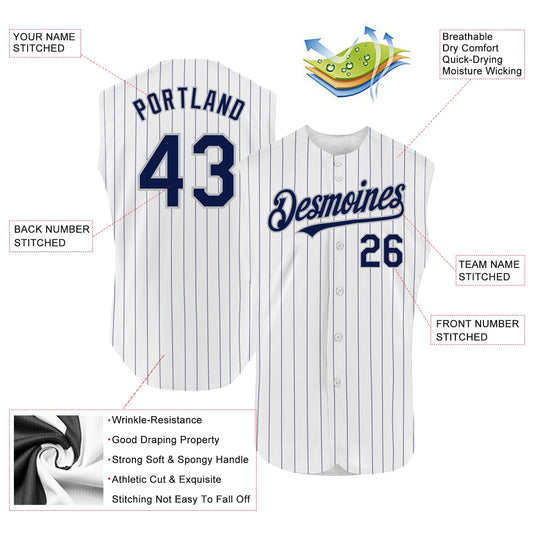 Custom White Navy Pinstripe Gray Authentic Sleeveless Baseball Jersey - Sky-Custom
