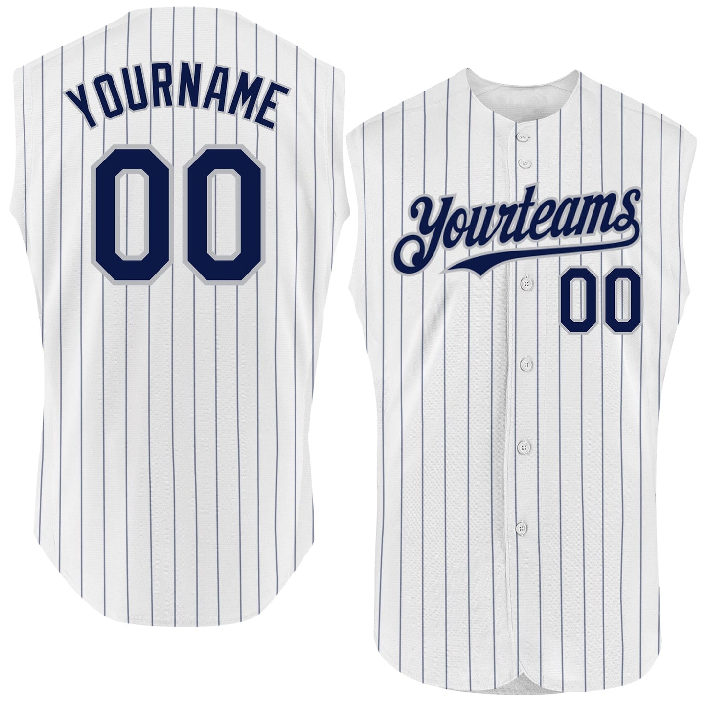 Custom White Navy Pinstripe Gray Authentic Sleeveless Baseball Jersey - Sky-Custom