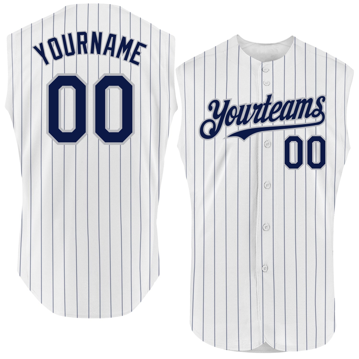 Custom White Navy Pinstripe Gray Authentic Sleeveless Baseball Jersey - Sky-Custom