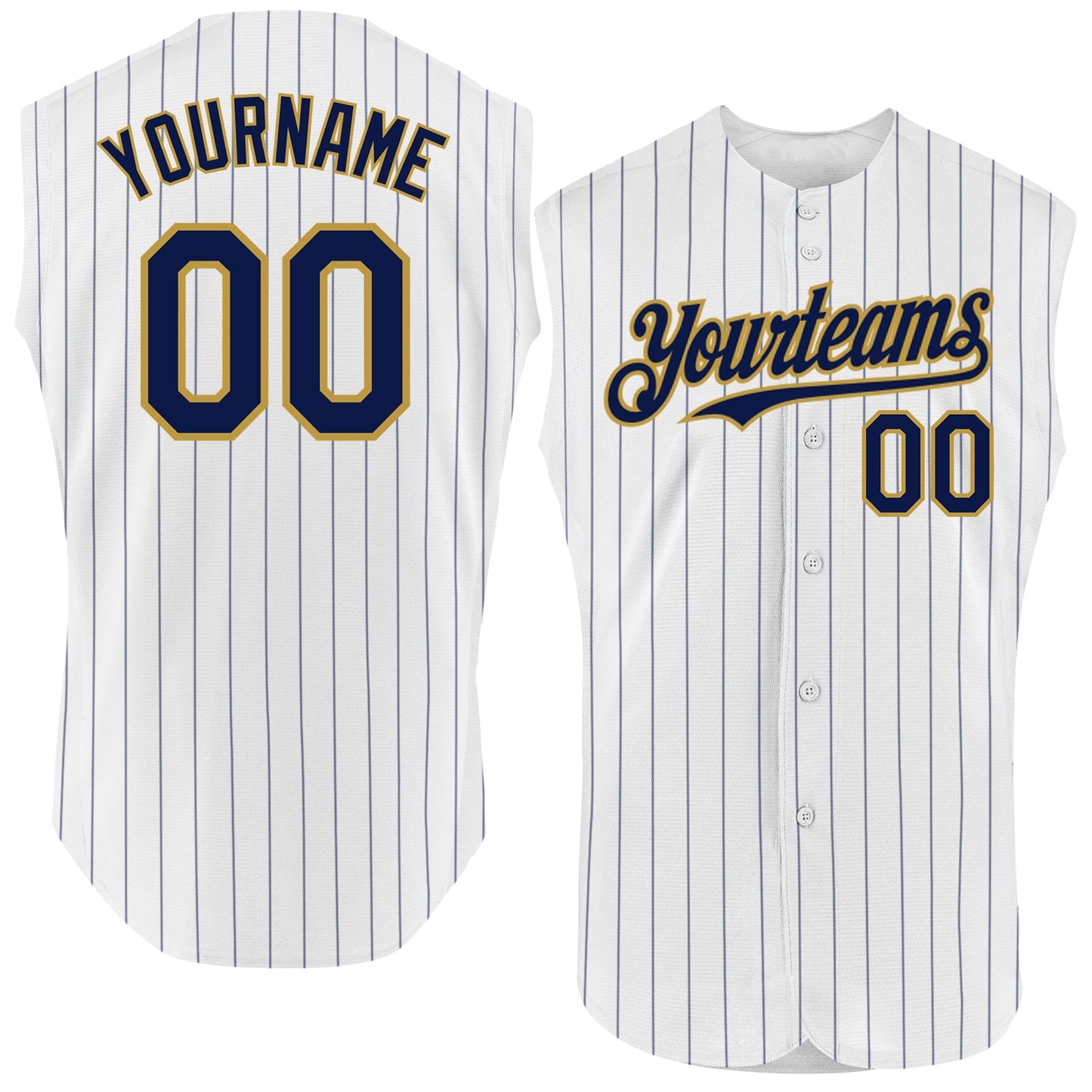 Custom White Navy Pinstripe Old Gold Authentic Sleeveless Baseball Jersey - Sky-Custom