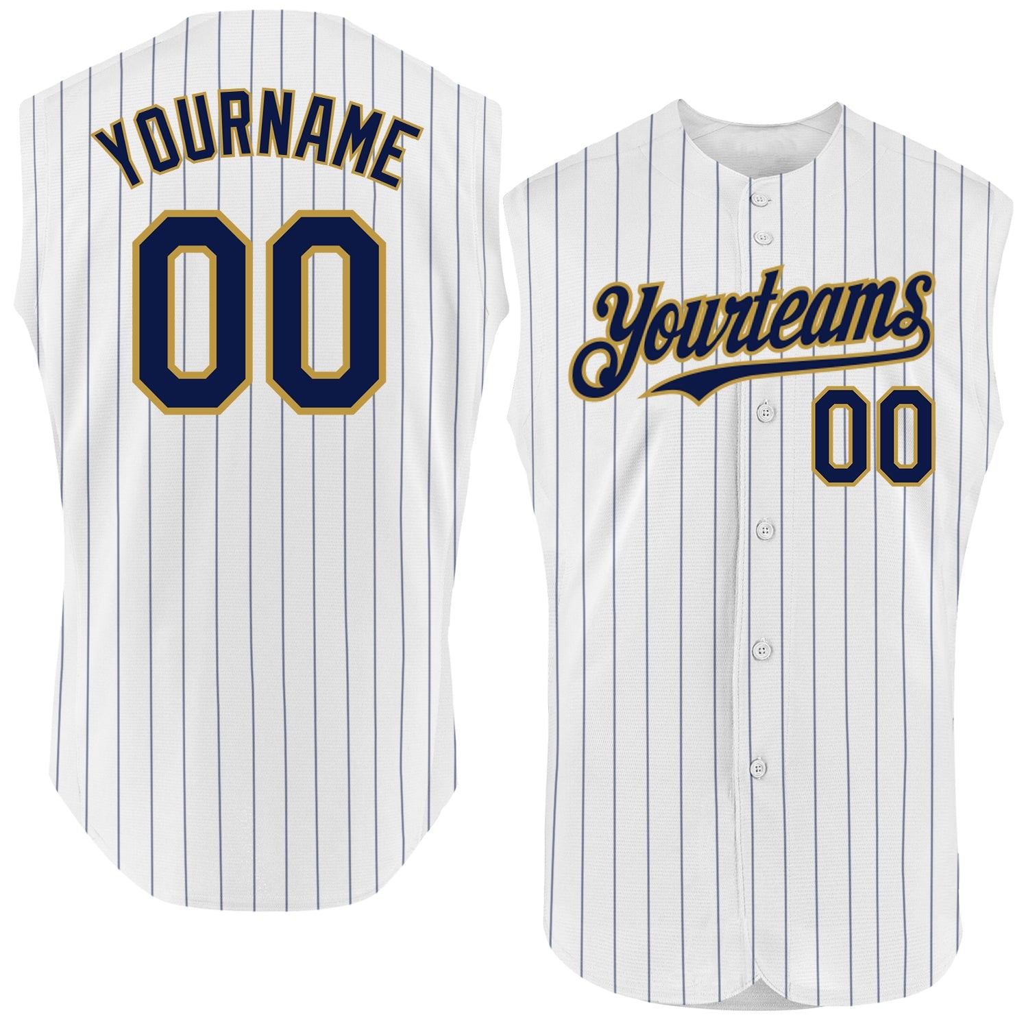 Custom White Navy Pinstripe Old Gold Authentic Sleeveless Baseball Jersey - Sky-Custom