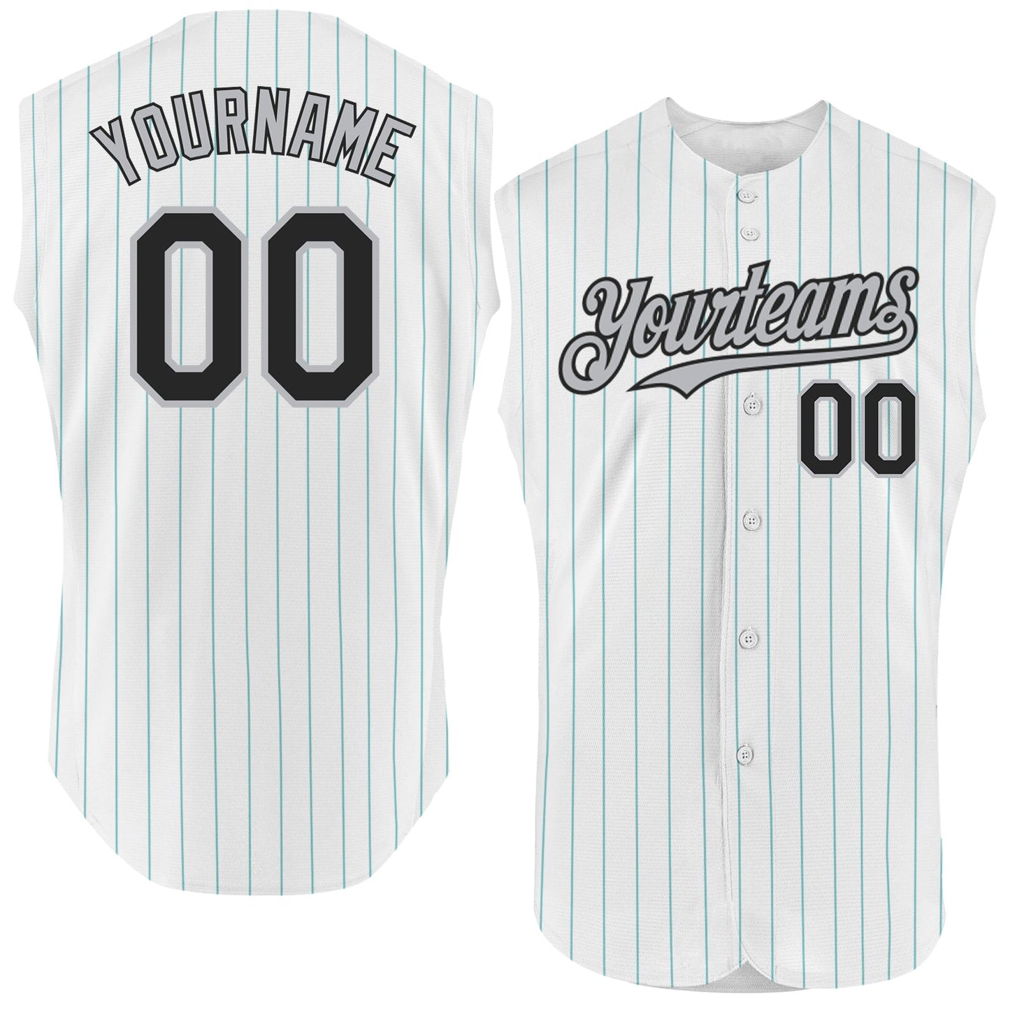 Custom White Teal Pinstripe Black-Gray Authentic Sleeveless Baseball Jersey - Sky-Custom