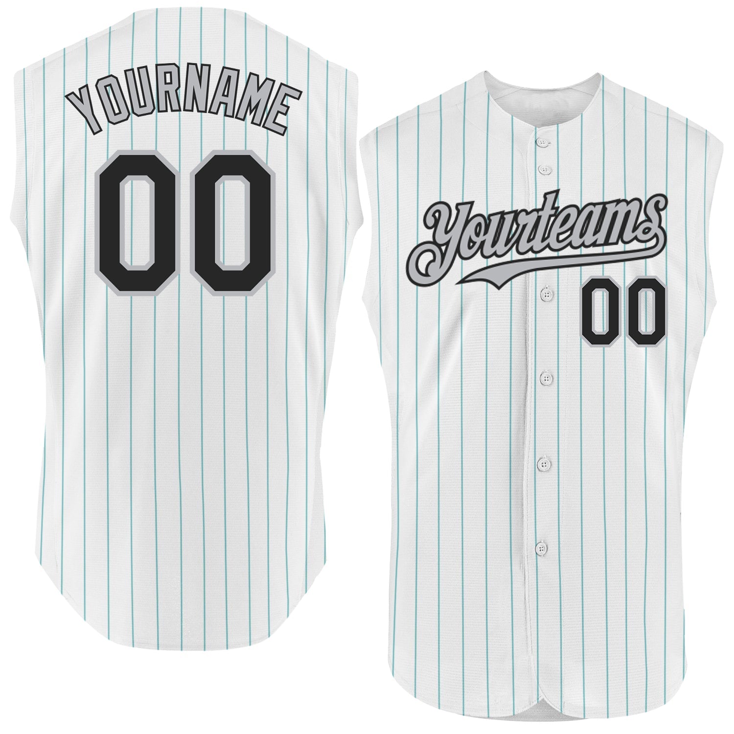 Custom White Teal Pinstripe Black-Gray Authentic Sleeveless Baseball Jersey - Sky-Custom