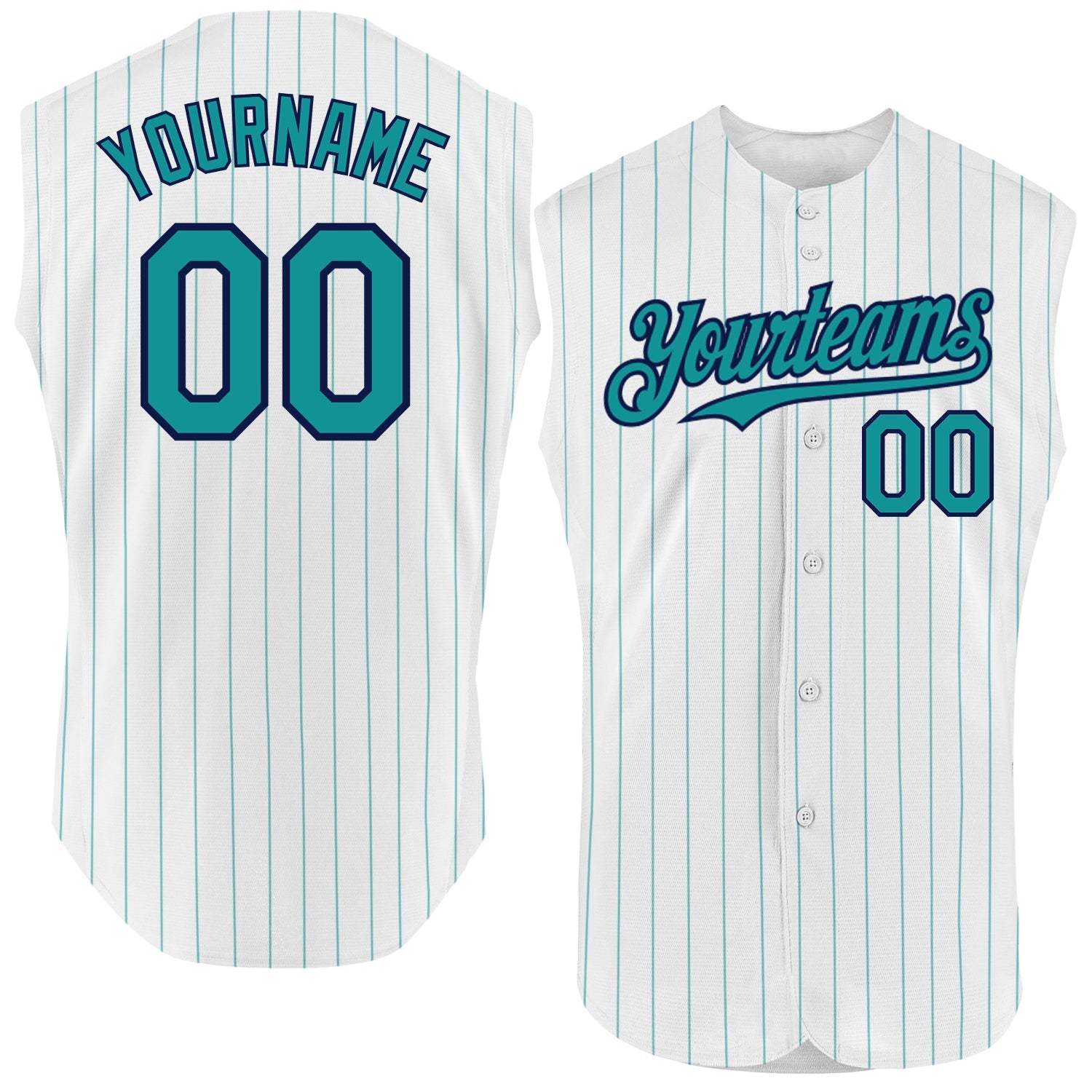 Custom White Teal Pinstripe Navy Authentic Sleeveless Baseball Jersey - Sky-Custom