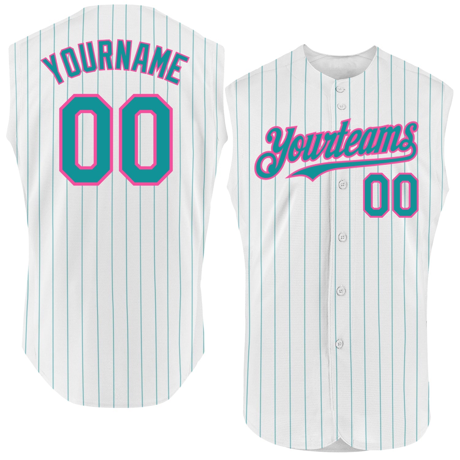 Custom White Teal Pinstripe Pink Authentic Sleeveless Baseball Jersey - Sky-Custom