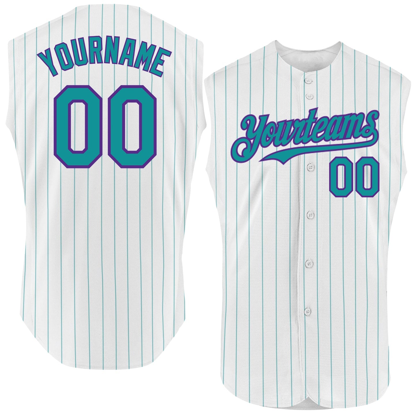 Custom White Teal Pinstripe Purple Authentic Sleeveless Baseball Jersey - Sky-Custom