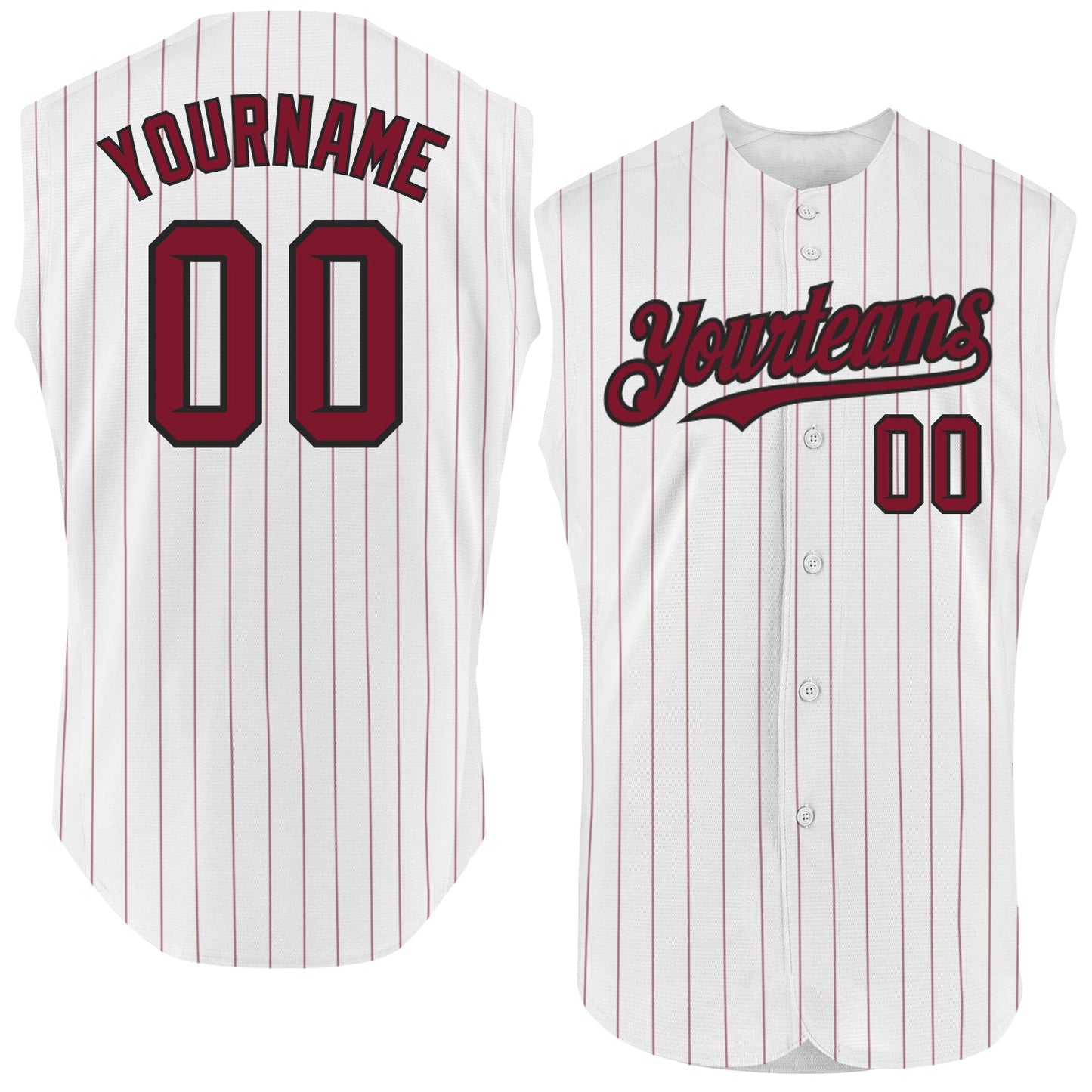 Custom White Crimson Pinstripe Black Authentic Sleeveless Baseball Jersey - Sky-Custom