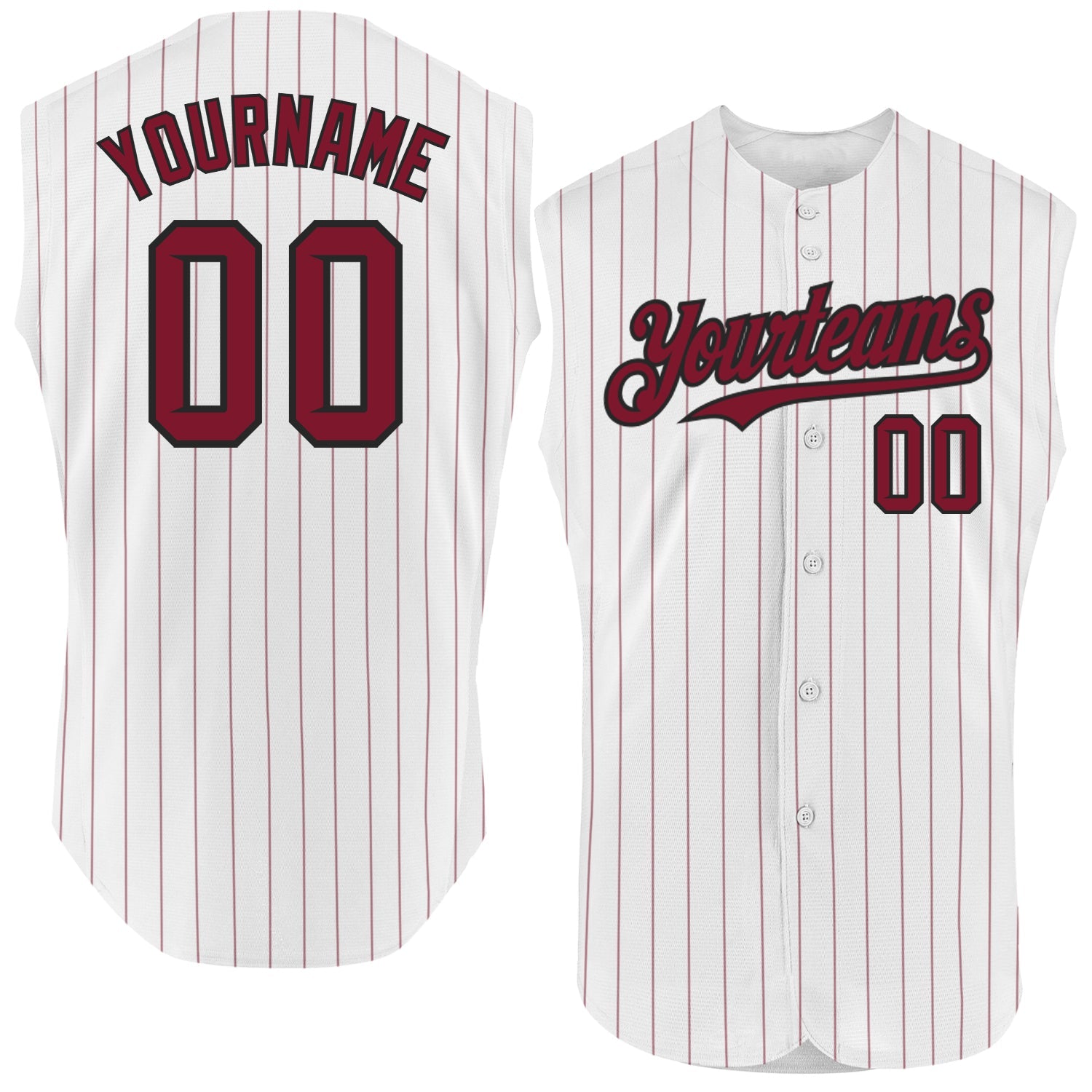 Custom White Crimson Pinstripe Black Authentic Sleeveless Baseball Jersey - Sky-Custom