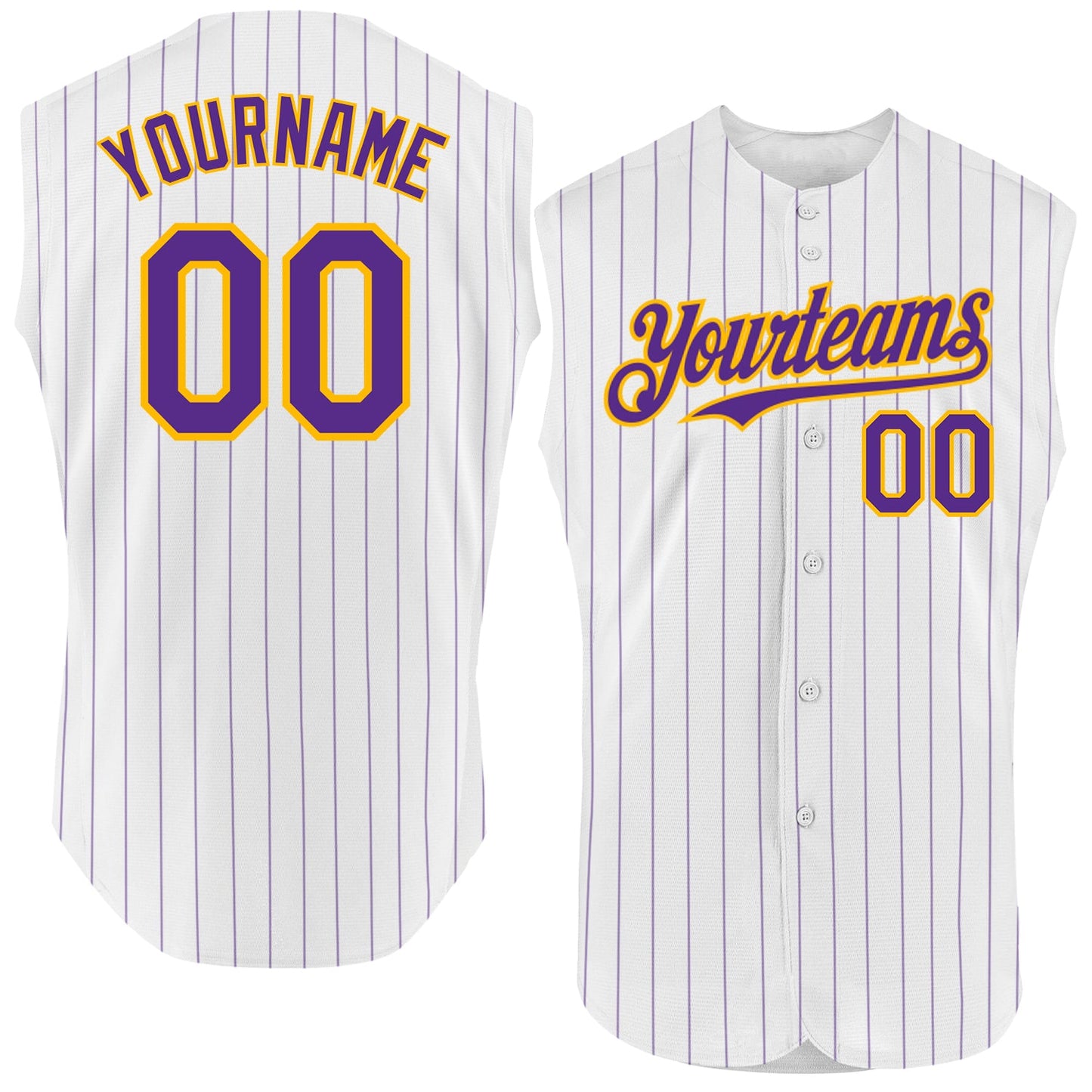 Custom White Purple Pinstripe Gold Authentic Sleeveless Baseball Jersey - Sky-Custom