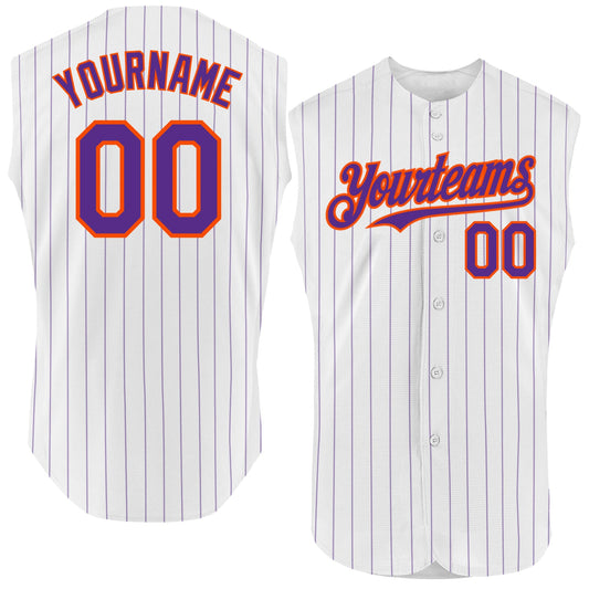 Custom White Purple Pinstripe Orange Authentic Sleeveless Baseball Jersey - Sky-Custom