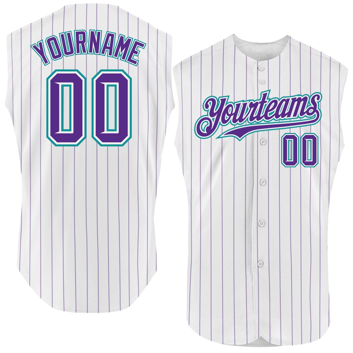 Custom White Purple Pinstripe Teal Authentic Sleeveless Baseball Jersey - Sky-Custom