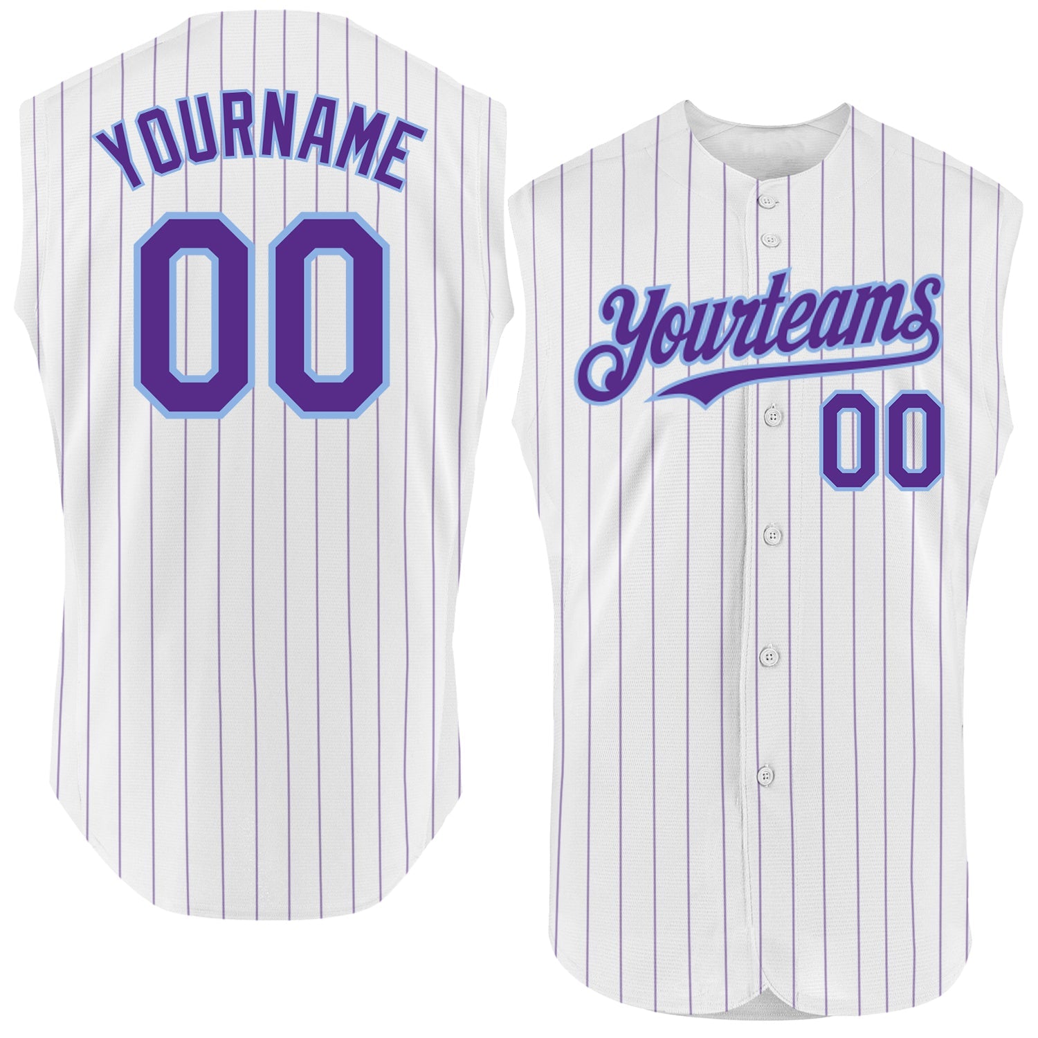 Custom White Purple Pinstripe Light Blue Authentic Sleeveless Baseball Jersey - Sky-Custom