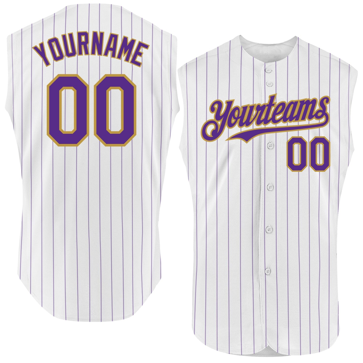 Custom White Purple Pinstripe Old Gold Authentic Sleeveless Baseball Jersey - Sky-Custom