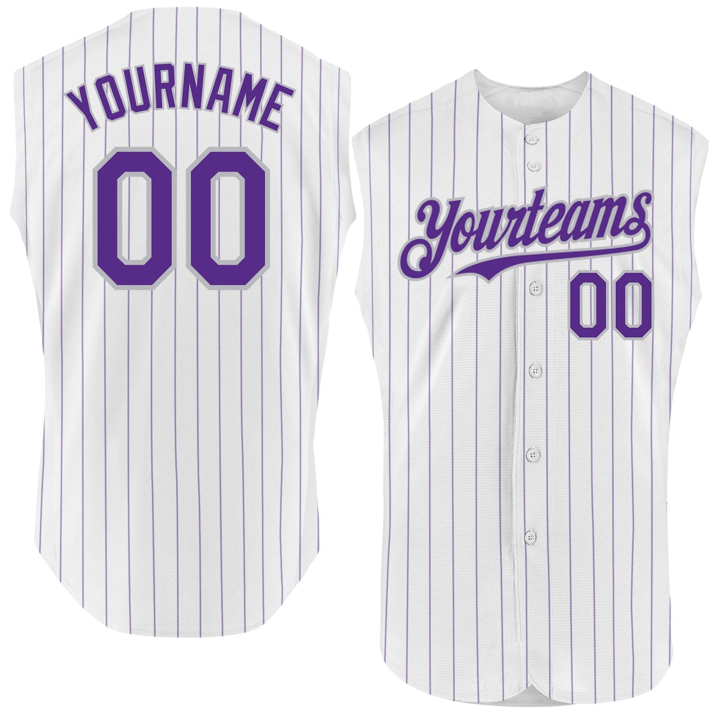 Custom White Purple Pinstripe Gray Authentic Sleeveless Baseball Jersey - Sky-Custom