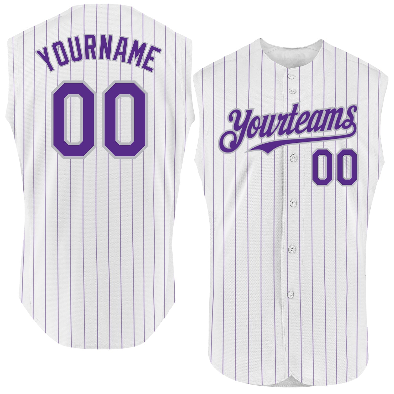 Custom White Purple Pinstripe Gray Authentic Sleeveless Baseball Jersey - Sky-Custom