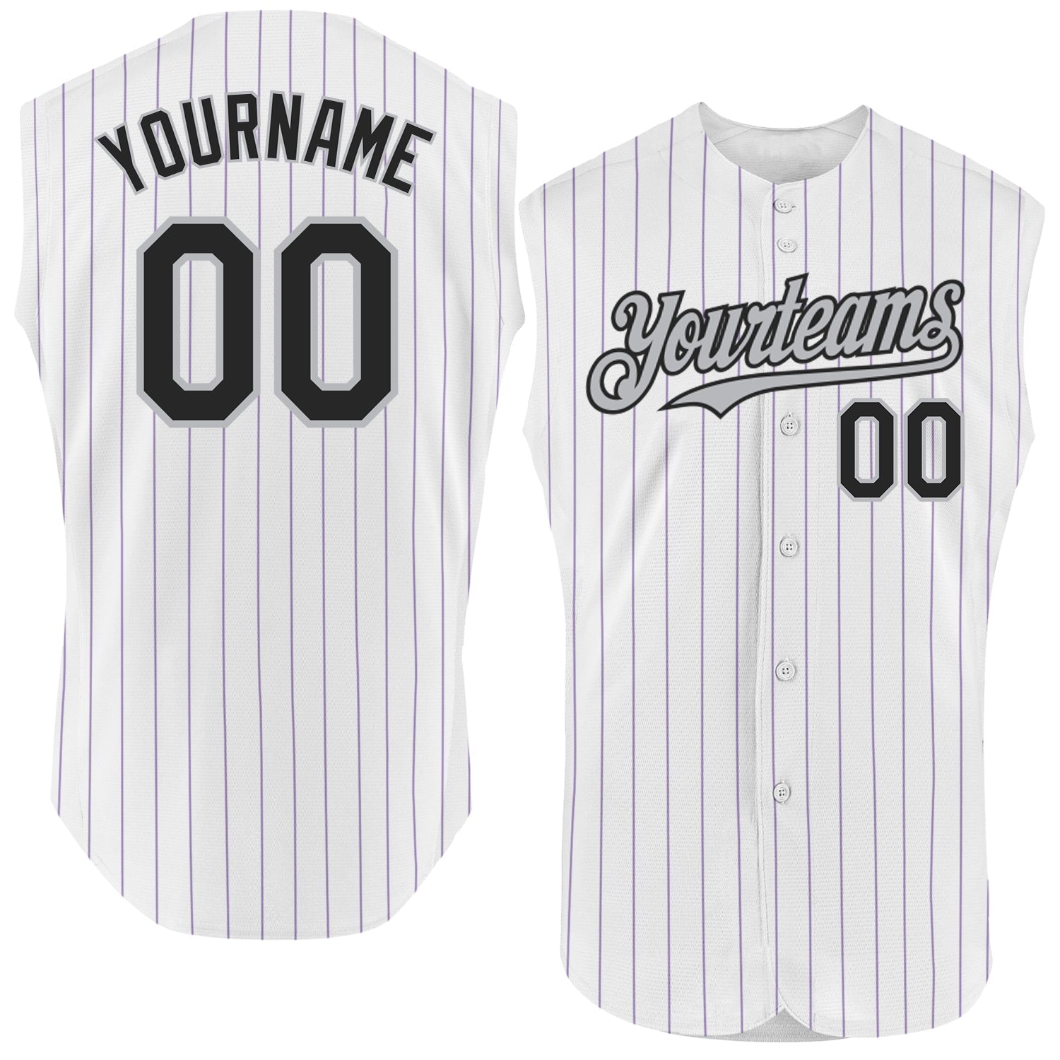 Custom White Purple Pinstripe Black-Gray Authentic Sleeveless Baseball Jersey - Sky-Custom
