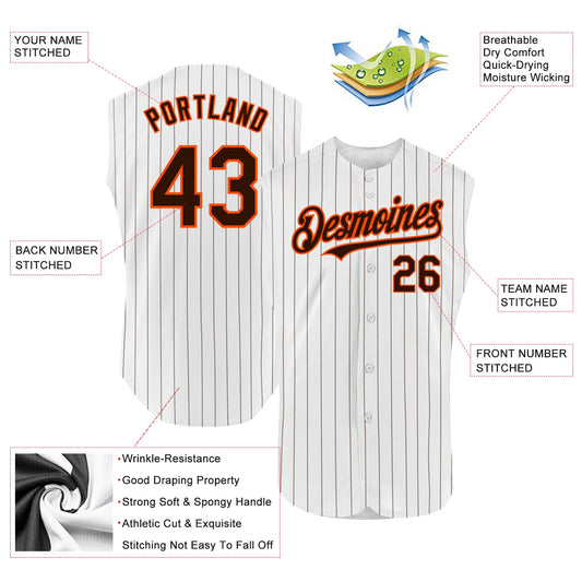 Custom White Brown Pinstripe Orange Authentic Sleeveless Baseball Jersey - Sky-Custom