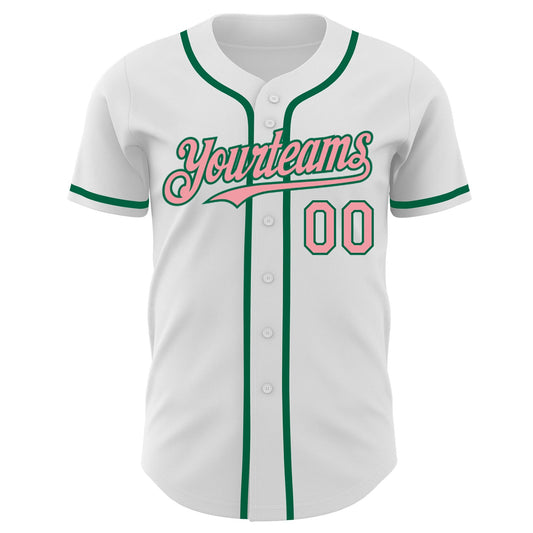 Custom White Medium Pink-Kelly Green Authentic Baseball Jersey - Sky-Custom