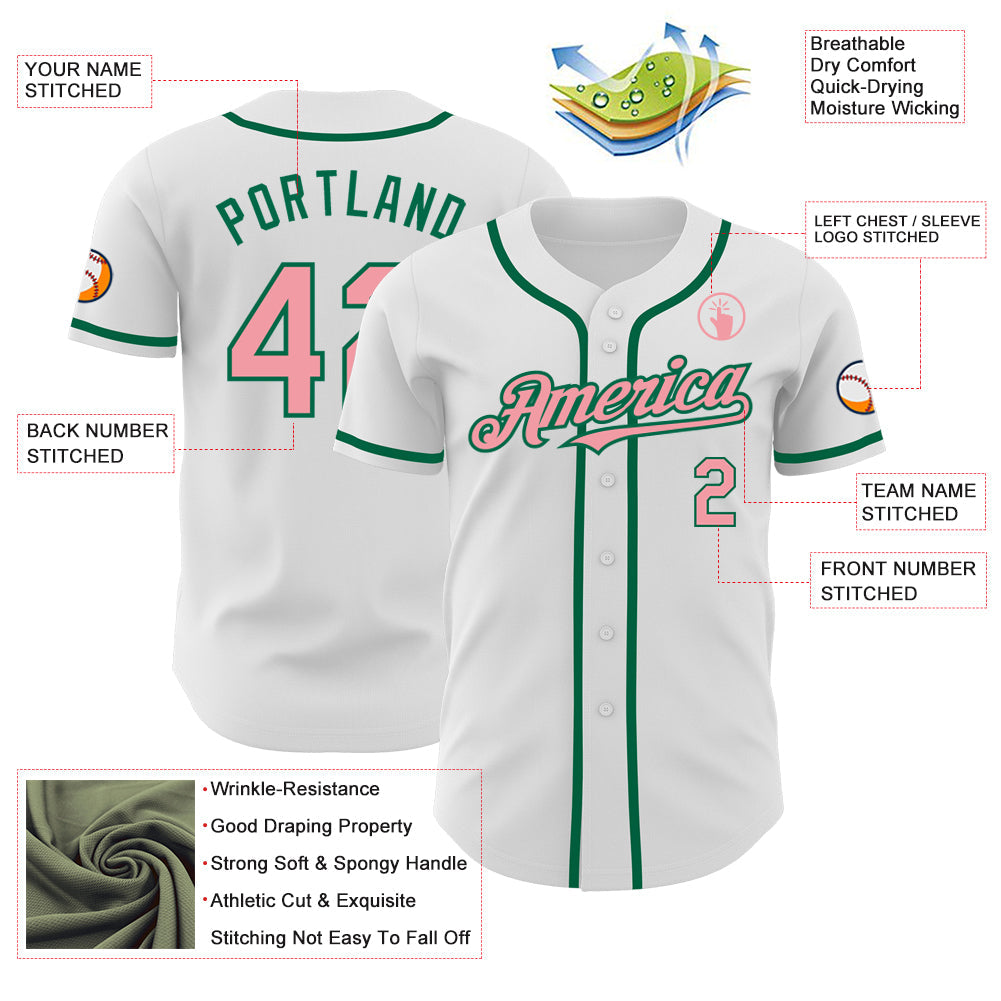 Custom White Medium Pink-Kelly Green Authentic Baseball Jersey - Sky-Custom